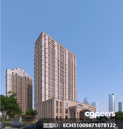 A Tall Building With A Light-Colored Facade 3D Model - 1157 - VRAY Render A Tall Building With A Light-Colored Facade 3D Model - 1157 - VRAY Render