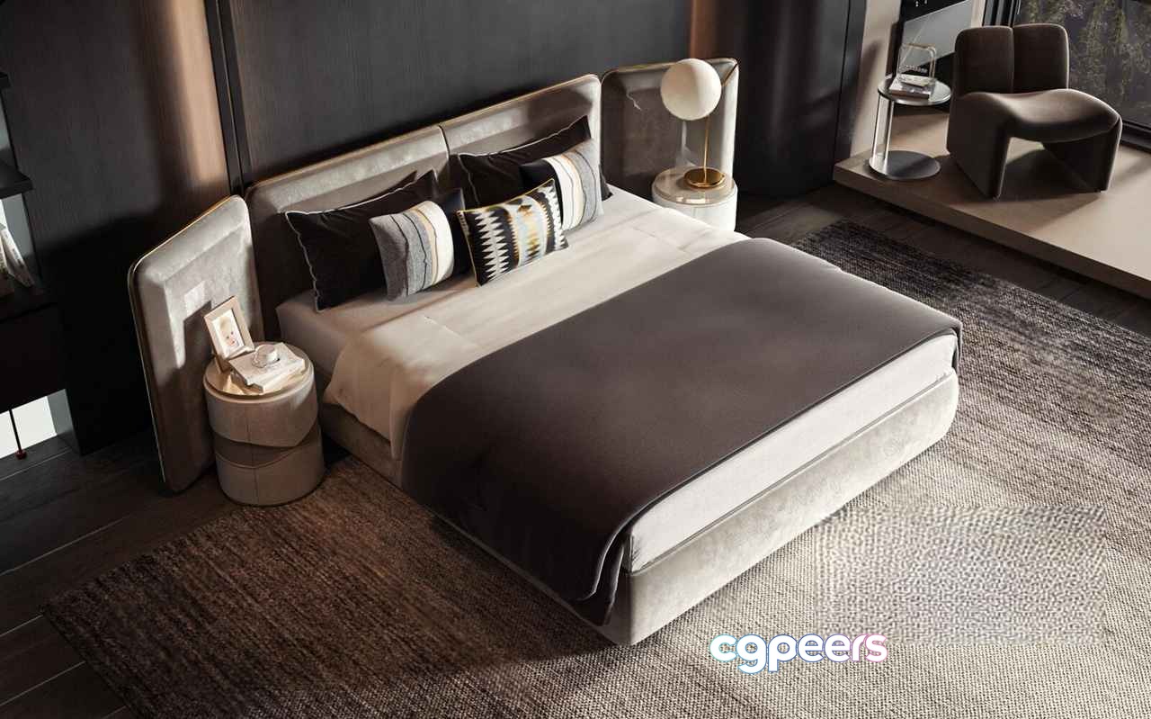 Modern Grey Bed 3D Model - 2654 - VRAY Render Modern Grey Bed 3D Model - 2654 - VRAY Render
