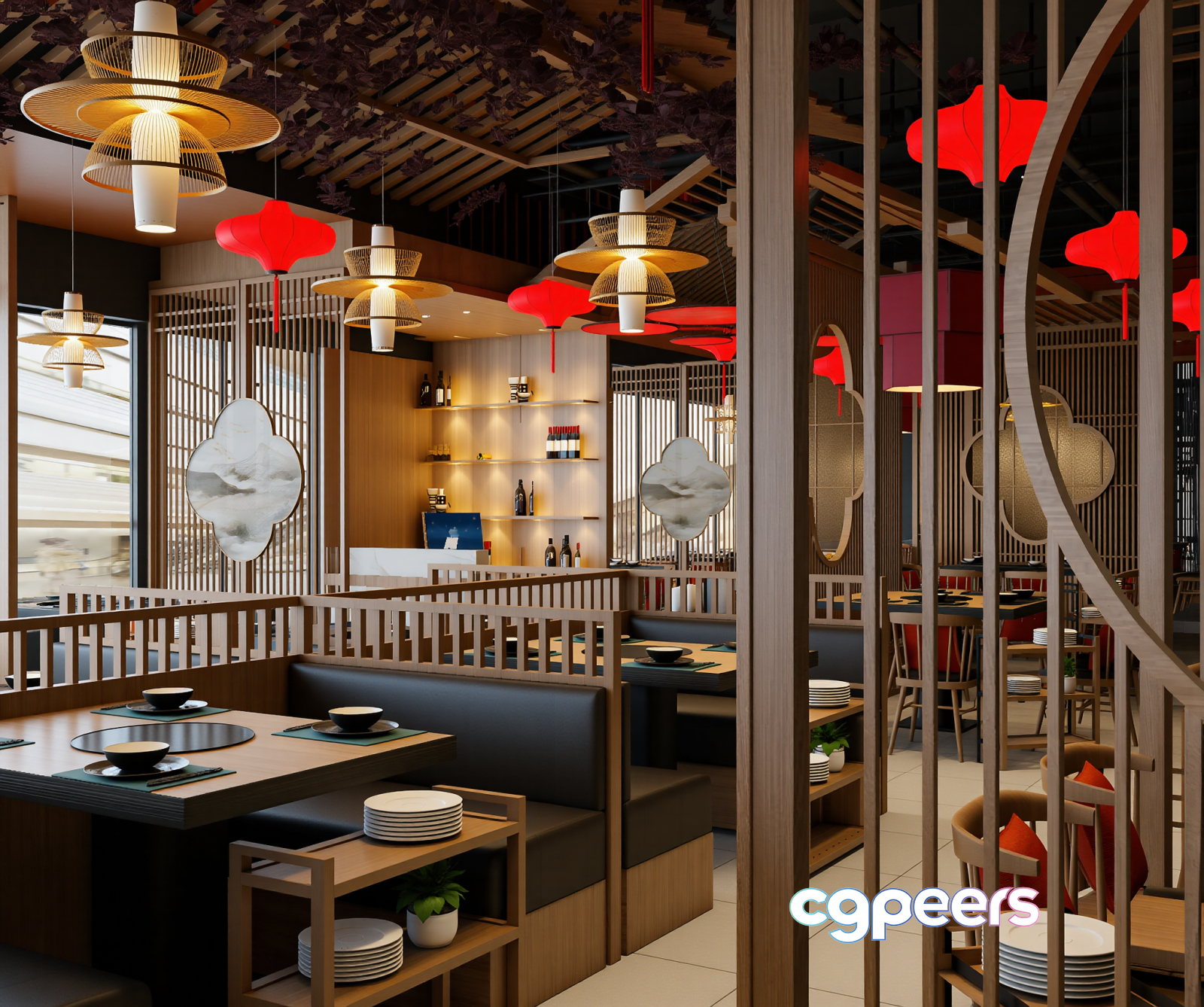 Modern Asian Restaurant 3D Model - 21903 - VRAY Render