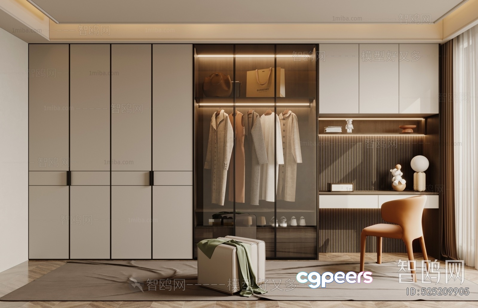 Modern Large Walk-In Closet 3D Model - 15446 - VRAY Render