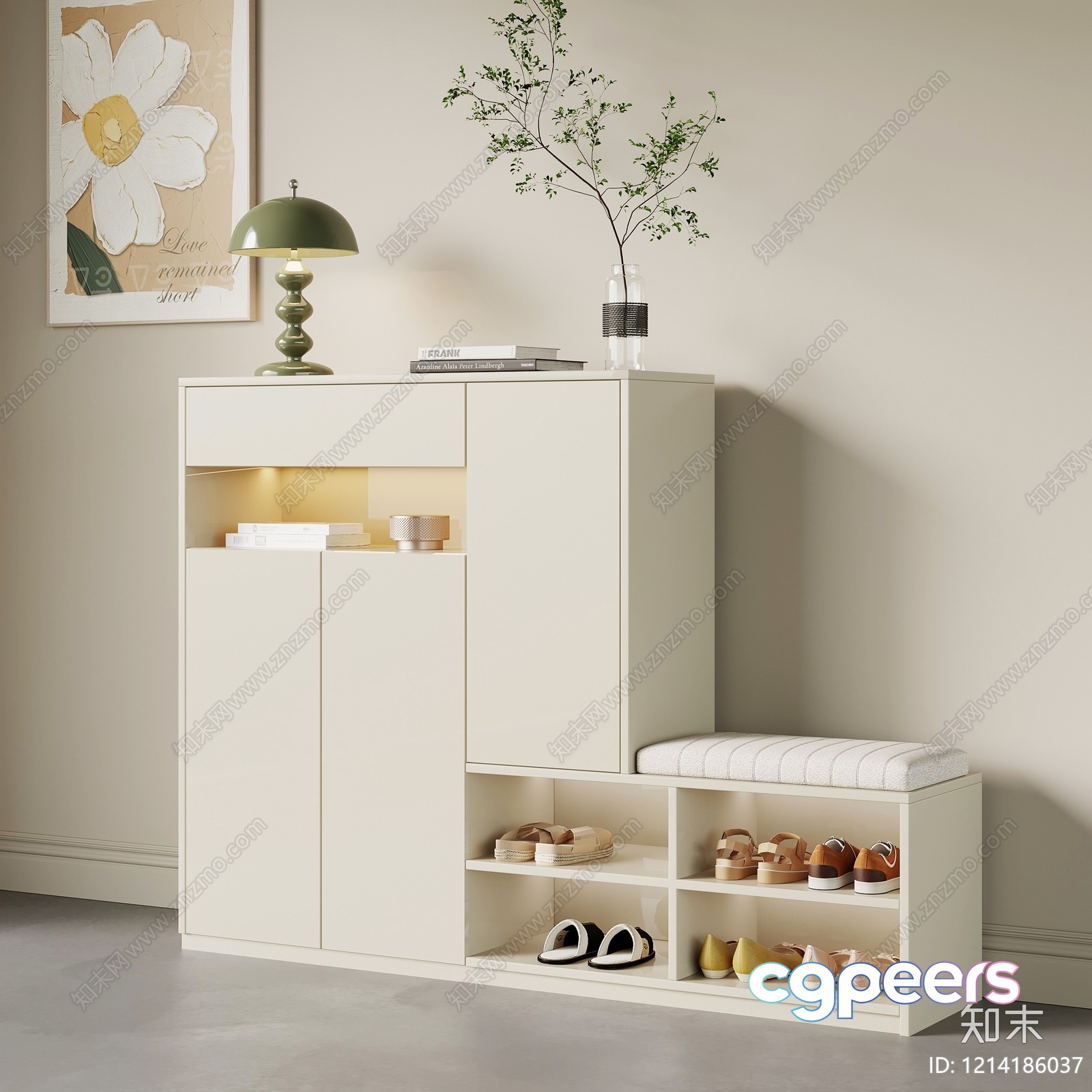 A Modern Shoe Cabinet 3D Model - 17358 - VRAY Render A Modern Shoe Cabinet 3D Model - 17358 - VRAY Render