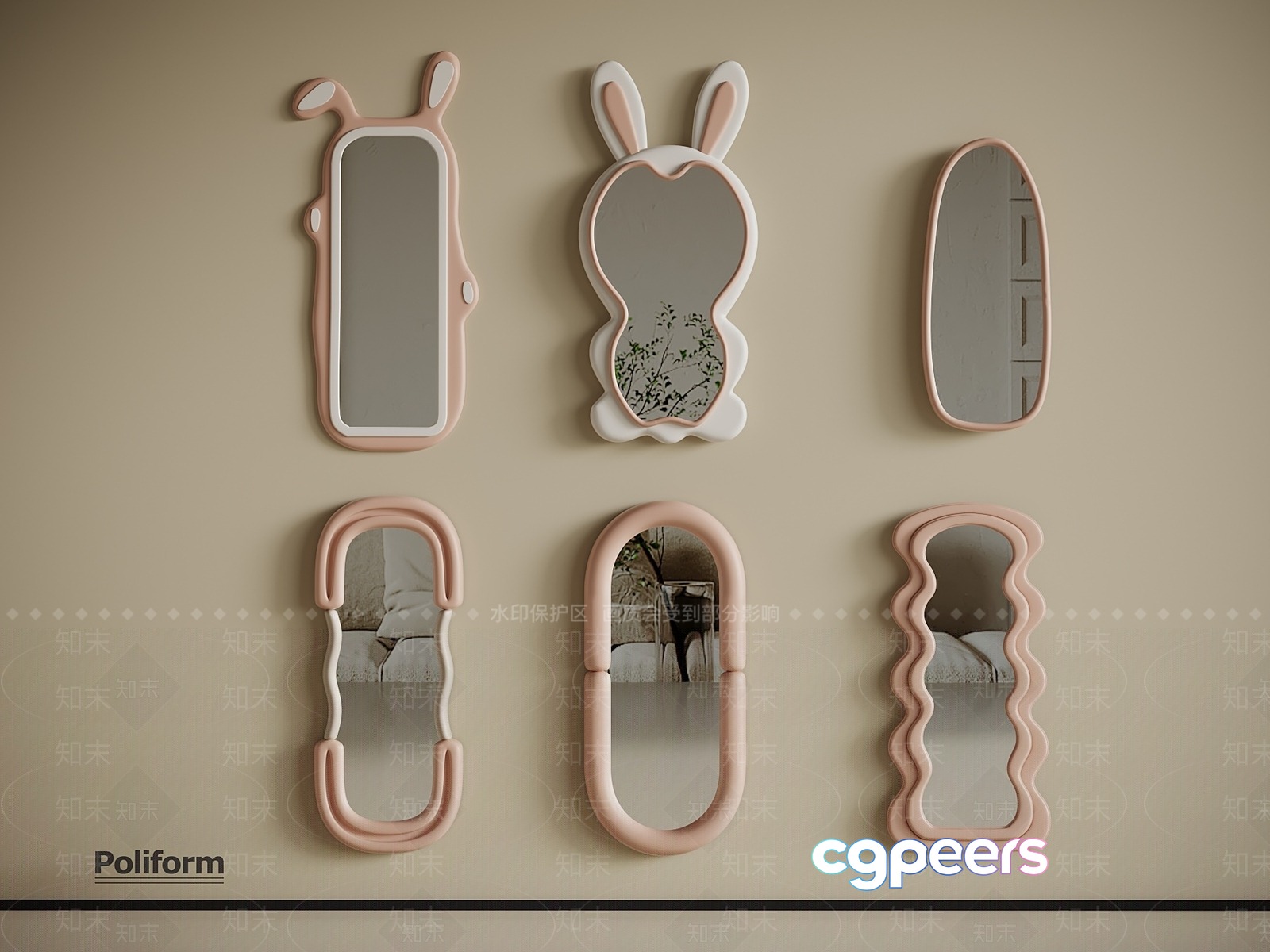 Pink And White Mirrors 3D Model - 4137 - VRAY Render
