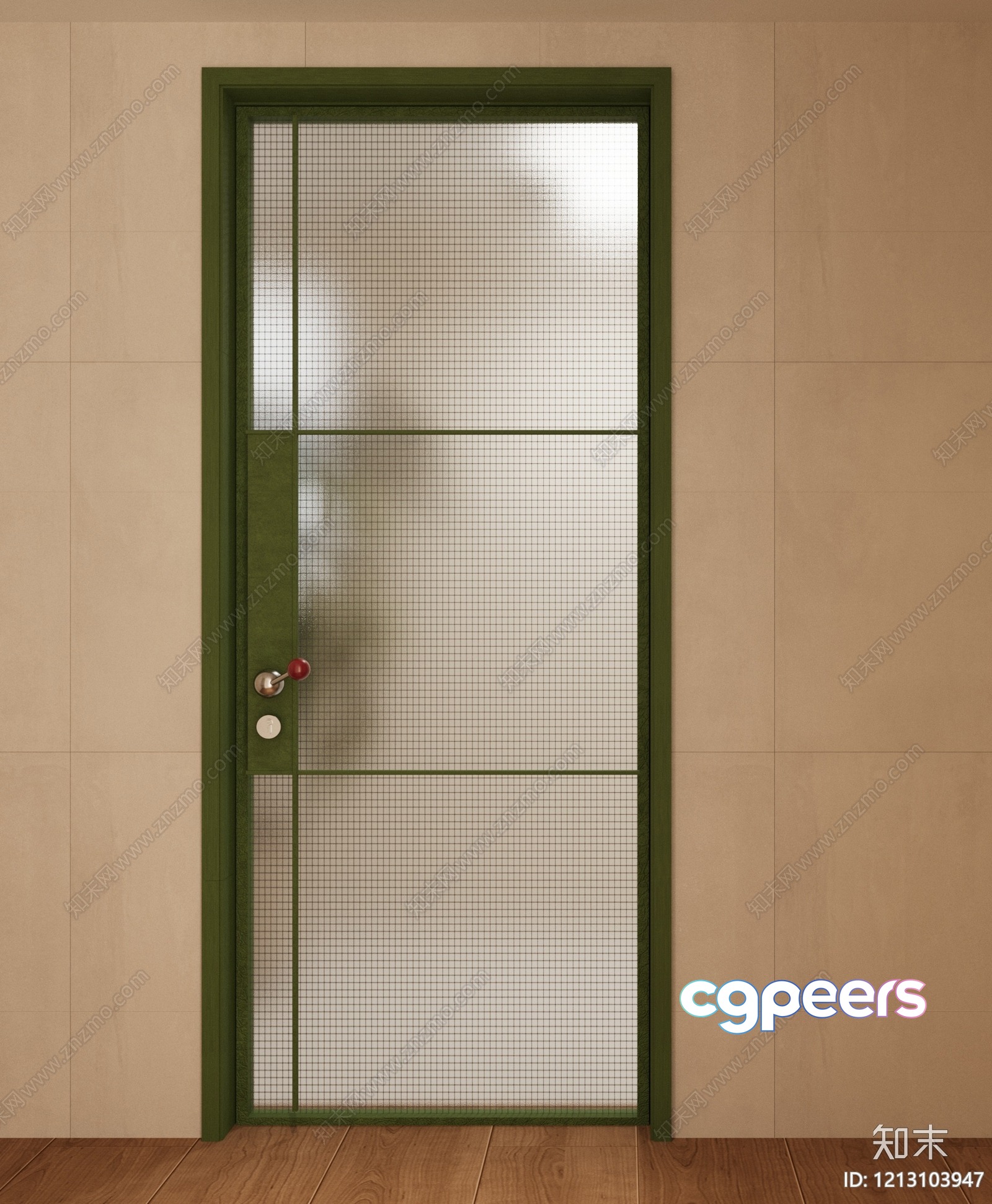 Green Door With Glass Panels 3D Model - 4453 - VRAY Render