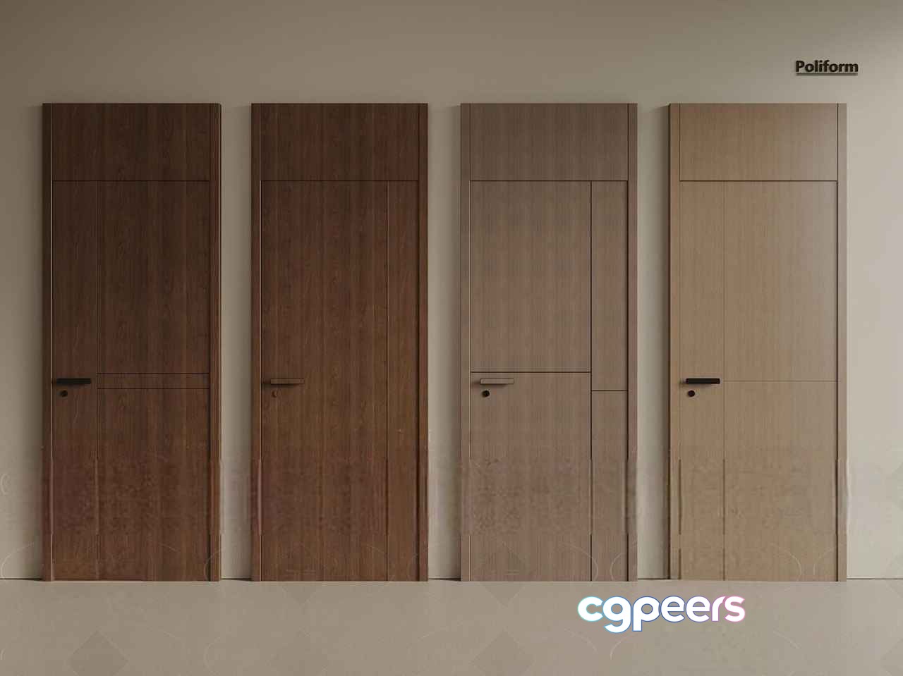 Four Wooden Doors 3D Model - 12509 - VRAY Render