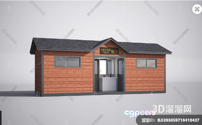 A Small Wooden Building With A Toilet Sign 3D Model - 1494 - VRAY Render