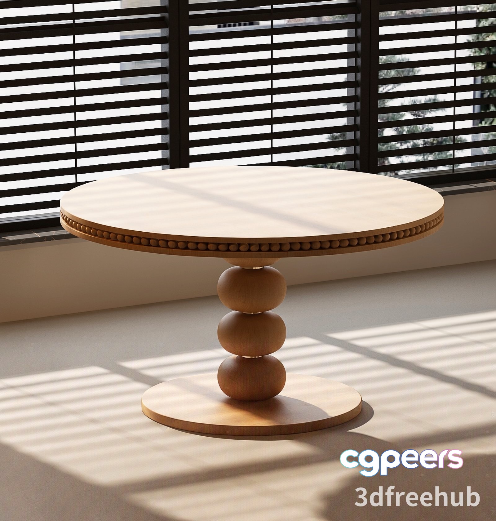 A Round Table With A Light-Colored Top And Three Brown Legs 3D Model - 21572 - VRAY Render