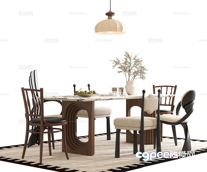 Dining Room With Table And Chairs 3D Model - 8519 - VRAY Render