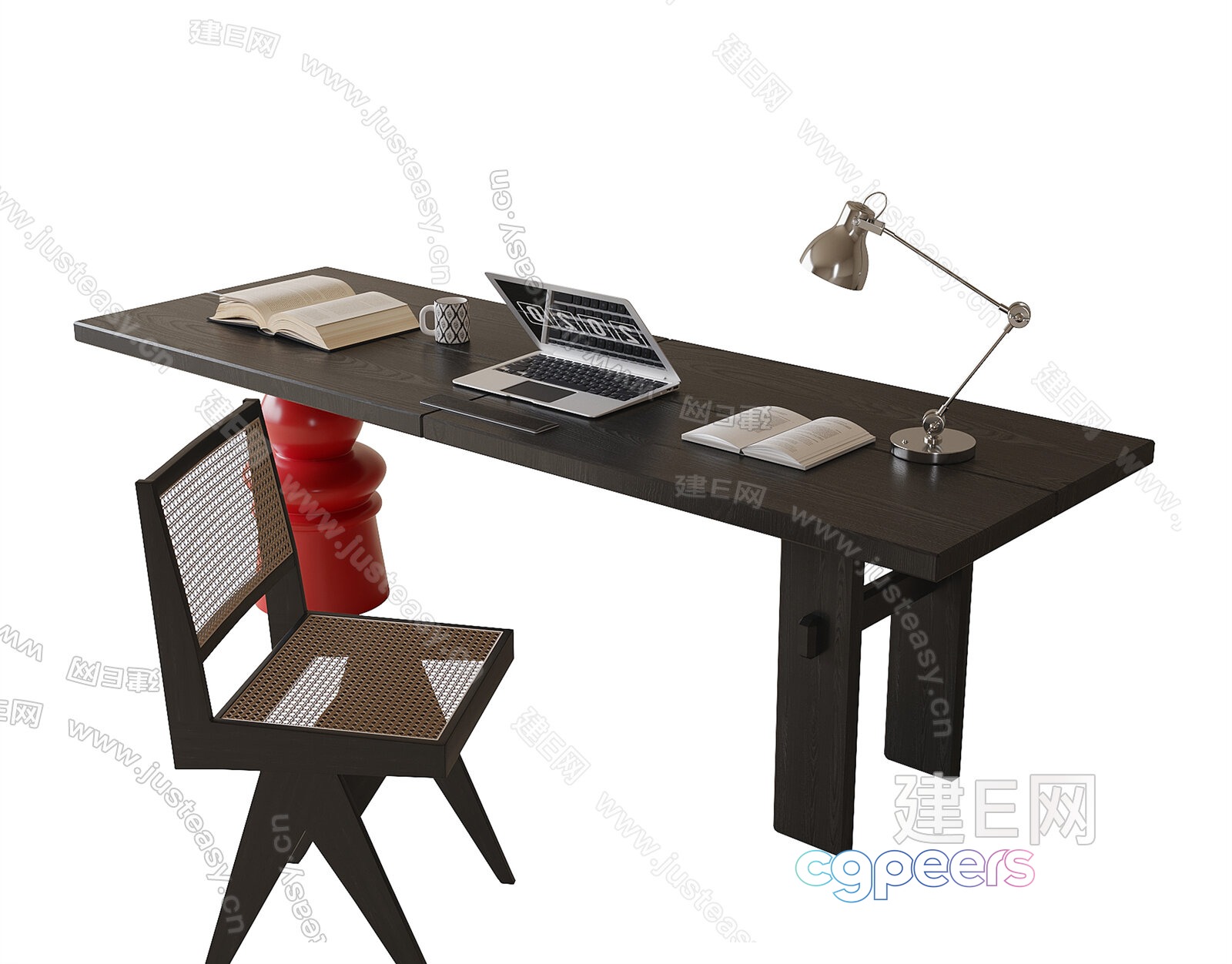A Desk With A Laptop And Chair 3D Model - 13632 - VRAY Render