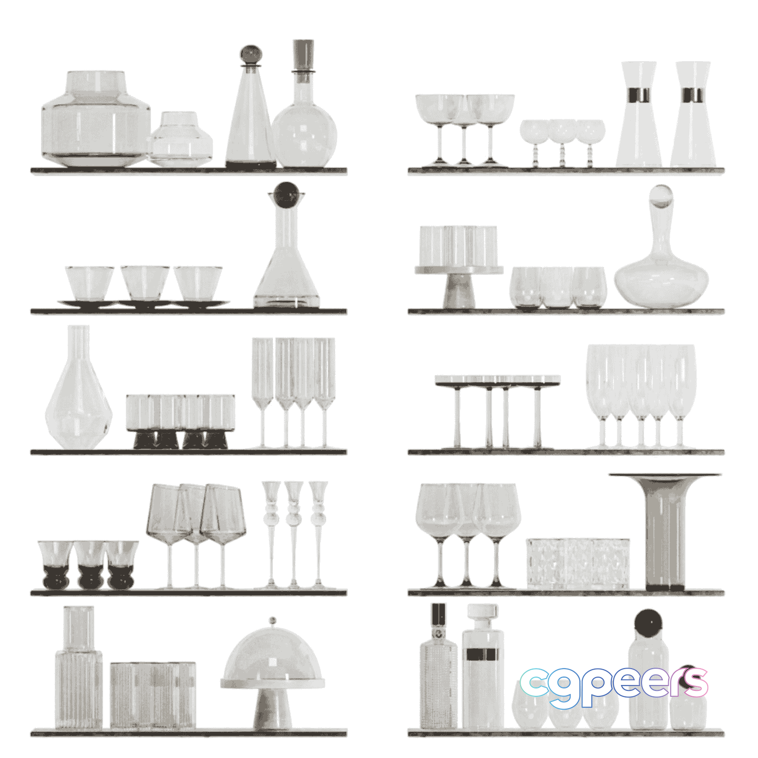 Glassware On Shelves 3D Model - 14517 - CORONA Render Glassware On Shelves 3D Model - 14517 - CORONA Render