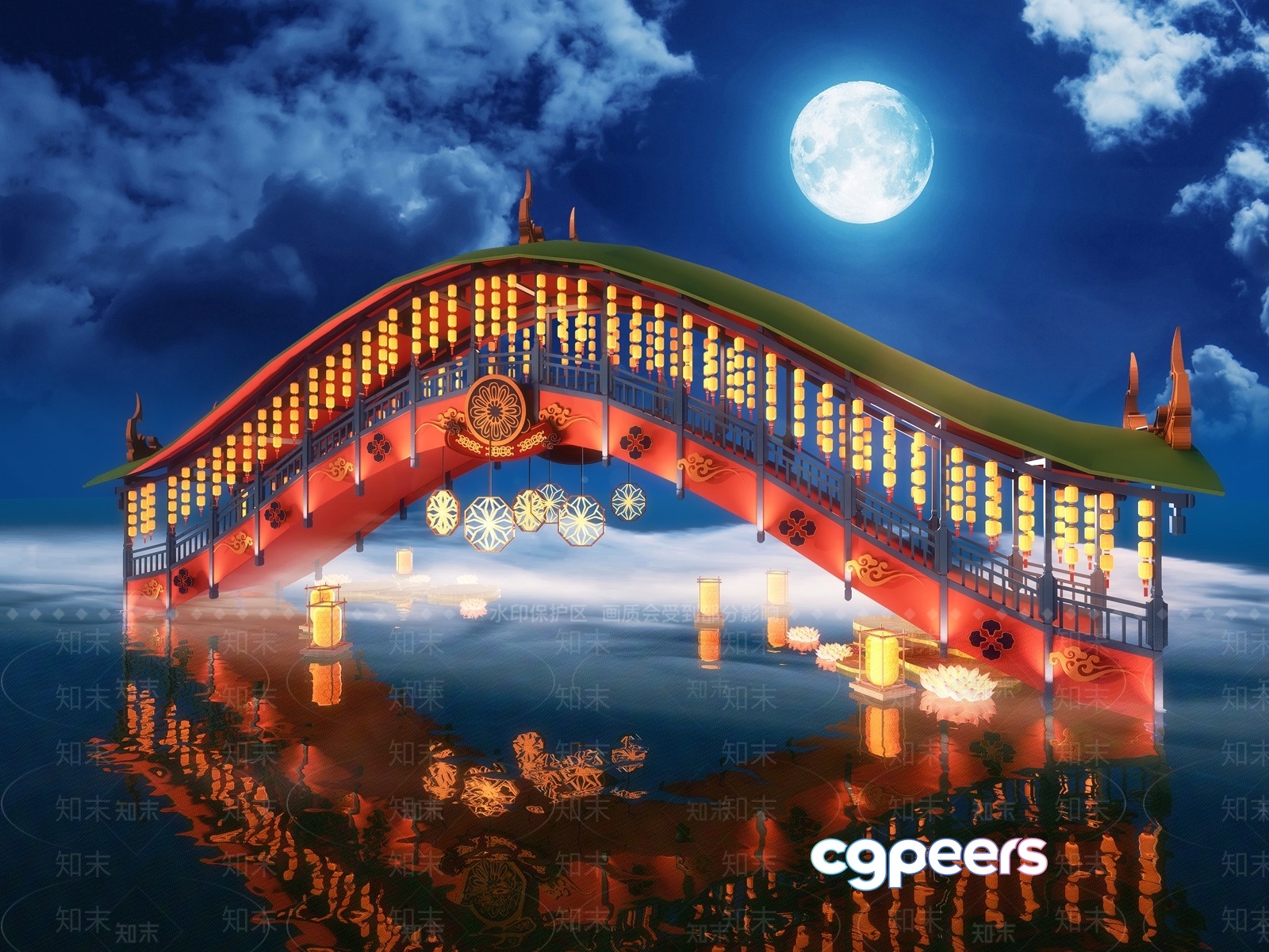 Traditional Asian Bridge 3D Model - 16391 - VRAY Render
