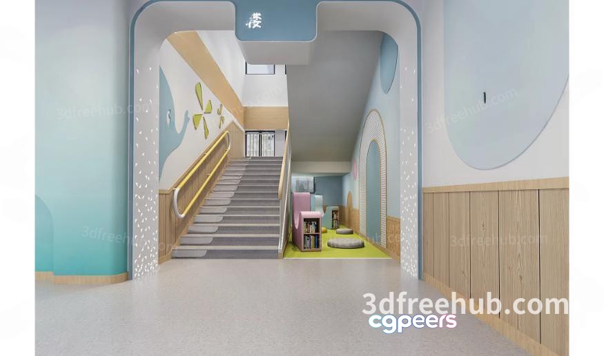The Main Subject Is A 3D Rendering Of A Hallway With A Staircase 3D Model - 18715 - VRAY Render The Main Subject Is A 3D Rendering Of A Hallway With A Staircase 3D Model - 18715 - VRAY Render