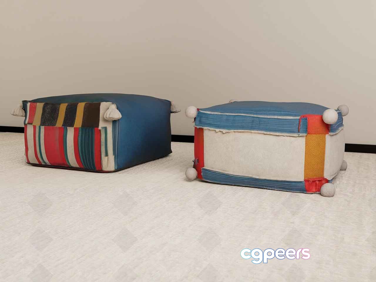Two Poufs With A Colorful Design 3D Model - 10828 - VRAY Render