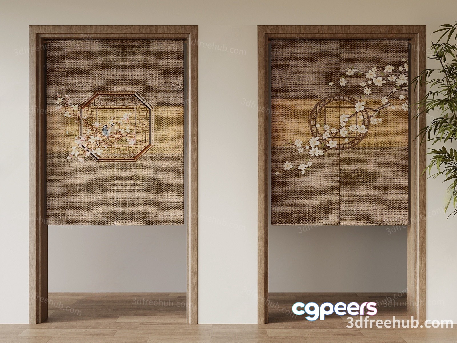 Modern Asian-Inspired Doors With Cherry Blossom Designs 3D Model - 20261 - VRAY Render Modern Asian-Inspired Doors With Cherry Blossom Designs 3D Model - 20261 - VRAY Render