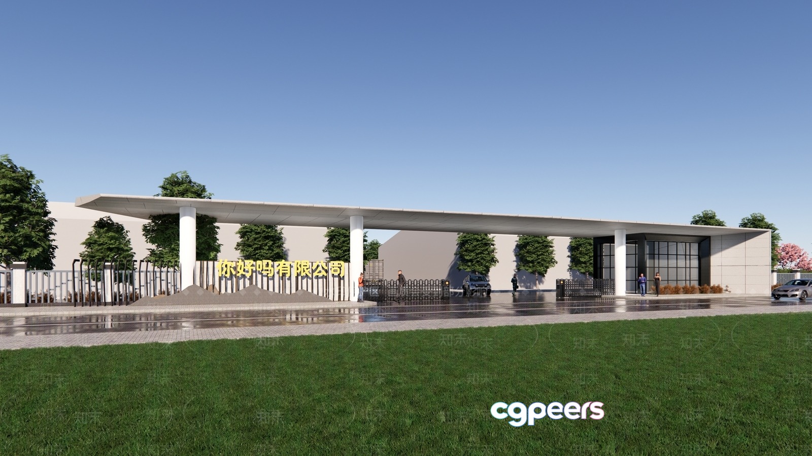 The Main Subject Is A Building With A White Exterior And A Flat Roof 3D Model - 9470 - VRAY Render The Main Subject Is A Building With A White Exterior And A Flat Roof 3D Model - 9470 - VRAY Render