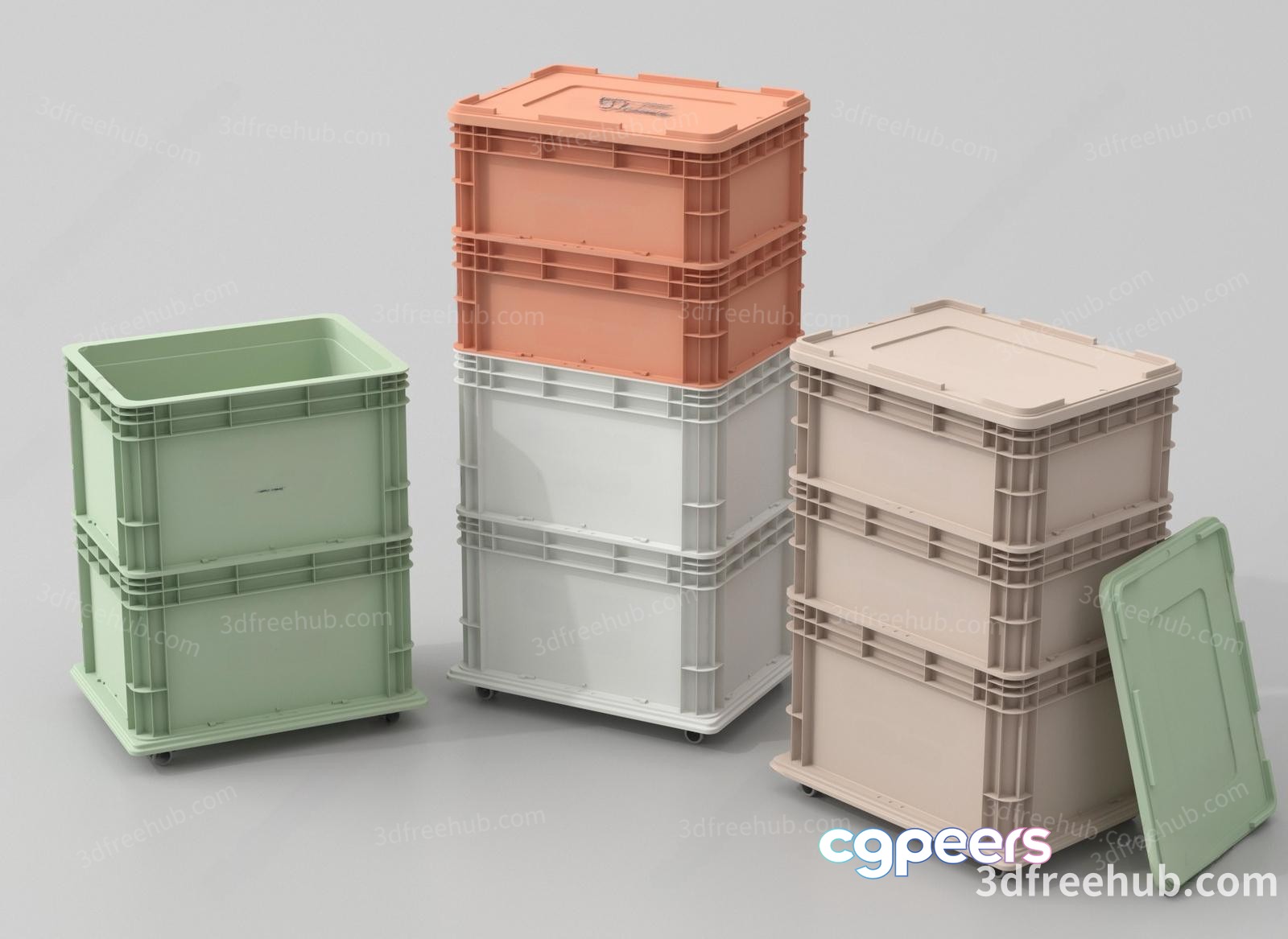 Stacked Plastic Containers 3D Model - 20204 - VRAY Render