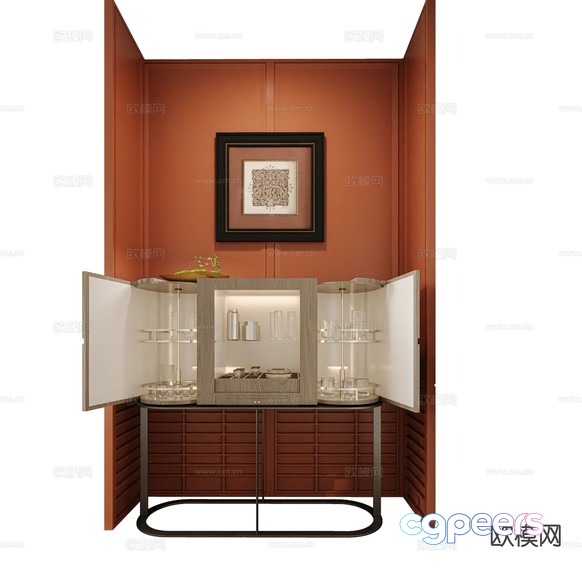 Wooden Display Cabinet 3D Model - 5261 - CORONA Render