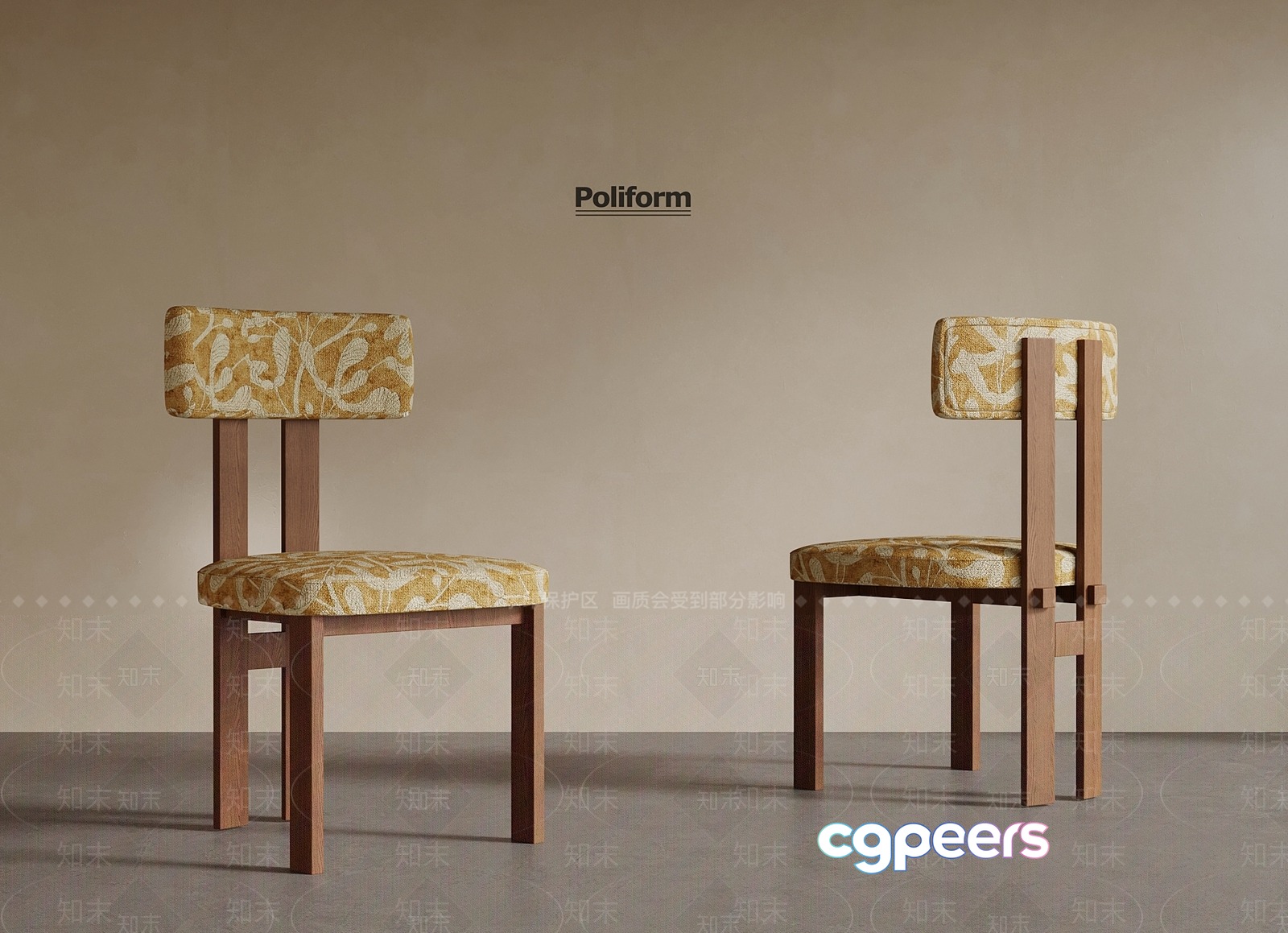 Wooden Chairs With Yellow Floral Upholstery 3D Model - 21678 - VRAY Render Wooden Chairs With Yellow Floral Upholstery 3D Model - 21678 - VRAY Render