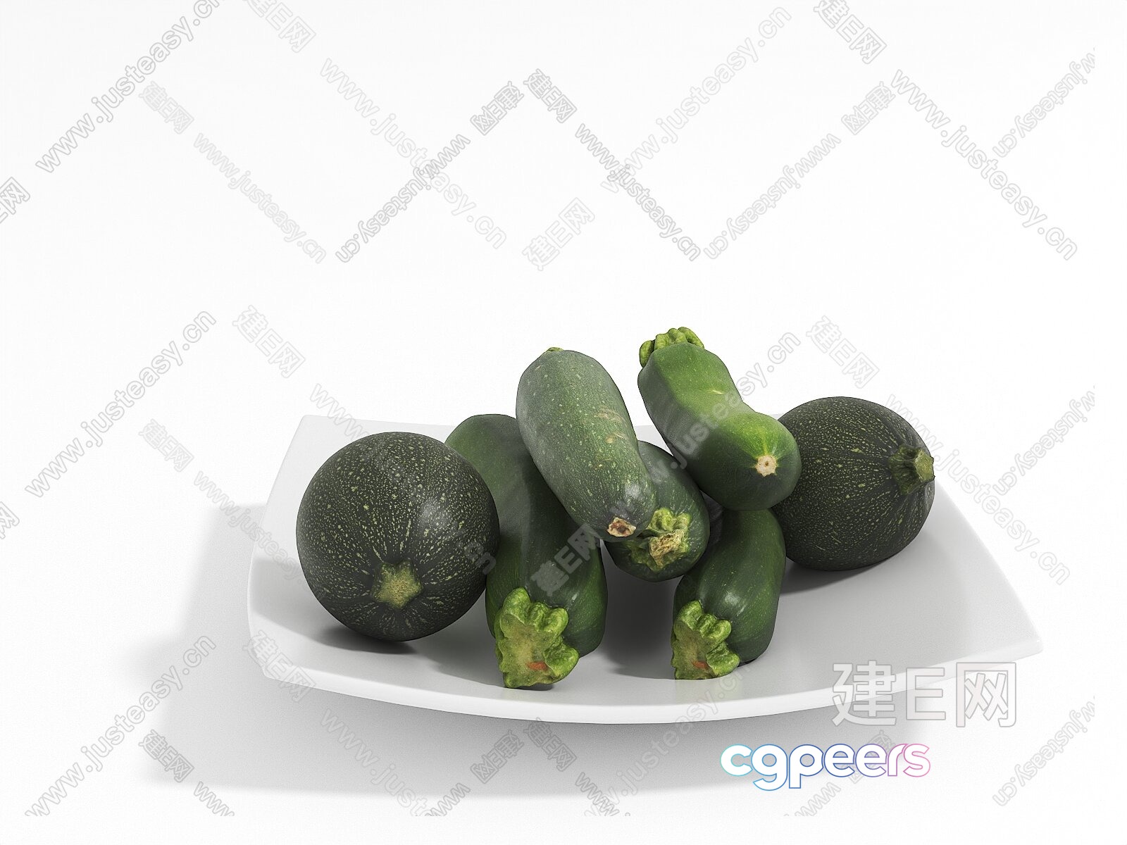A Plate Of Green Zucchini 3D Model - 16585 - VRAY Render A Plate Of Green Zucchini 3D Model - 16585 - VRAY Render