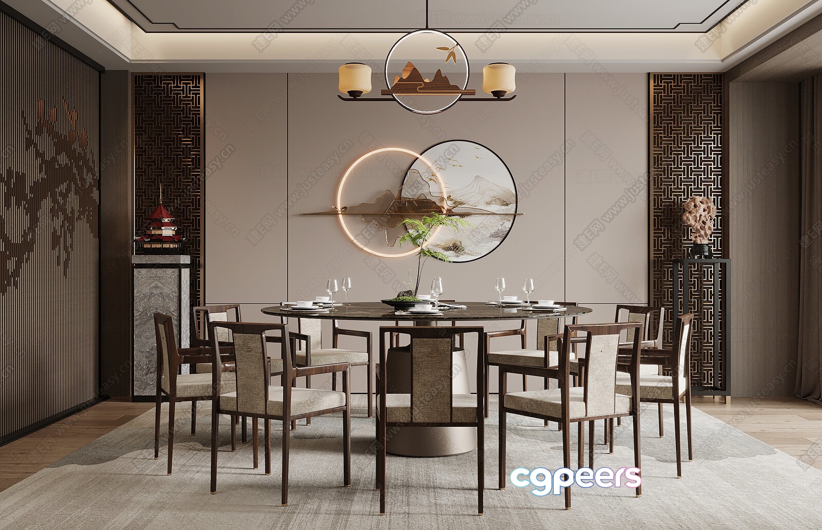 A Dining Table With Chairs 3D Model - 6414 - VRAY Render A Dining Table With Chairs 3D Model - 6414 - VRAY Render