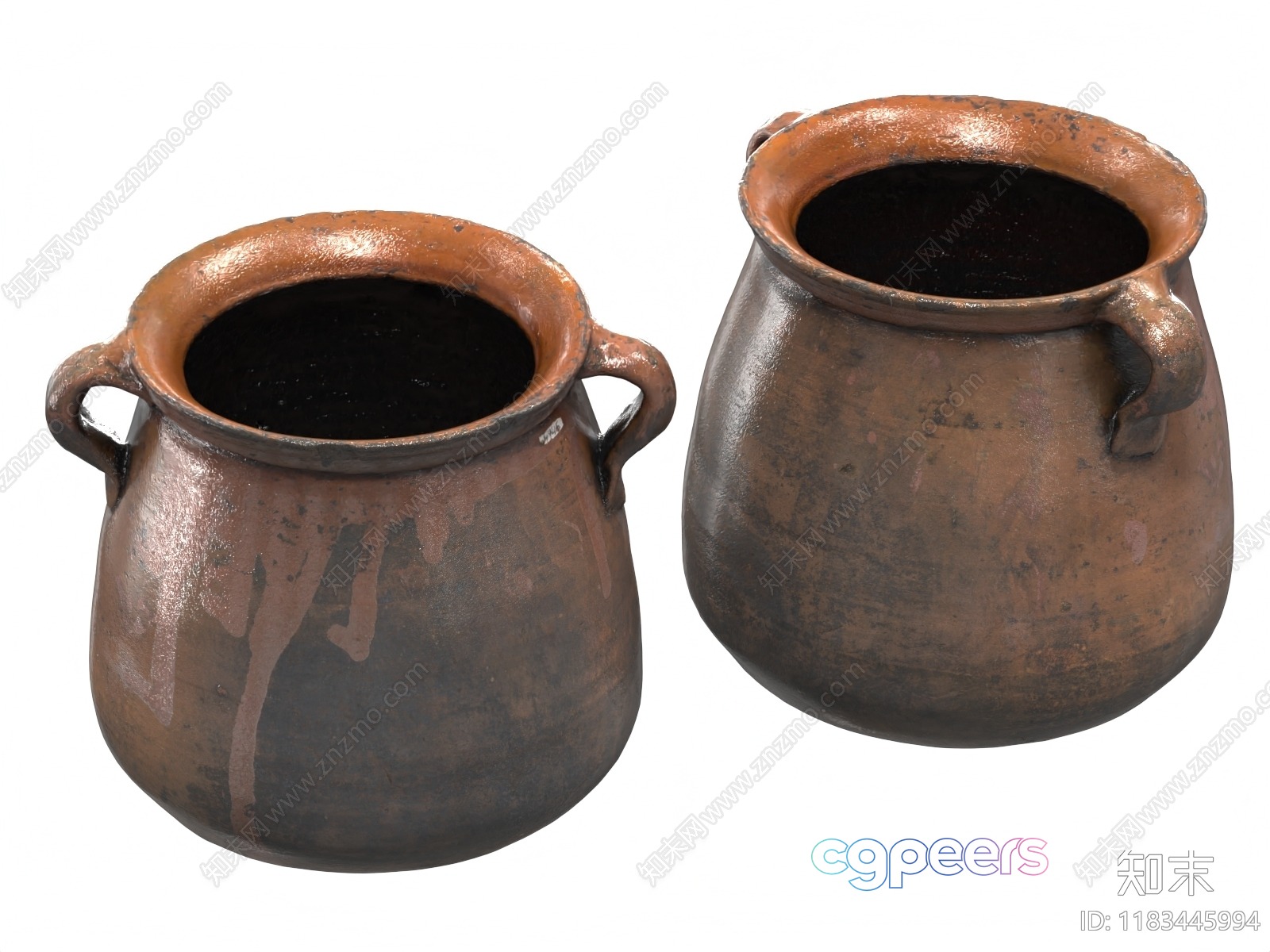 Two Clay Pots With Handles 3D Model - 6378 - VRAY Render