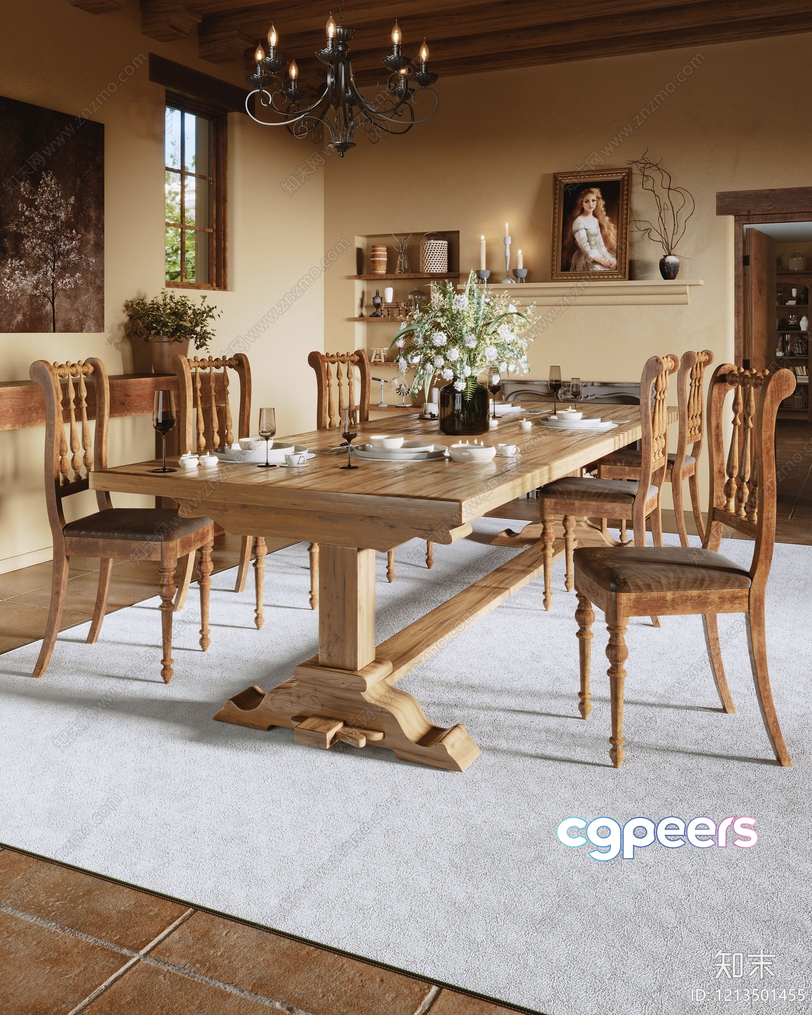 Wooden Dining Table 3D Model - 9542 - VRAY Render