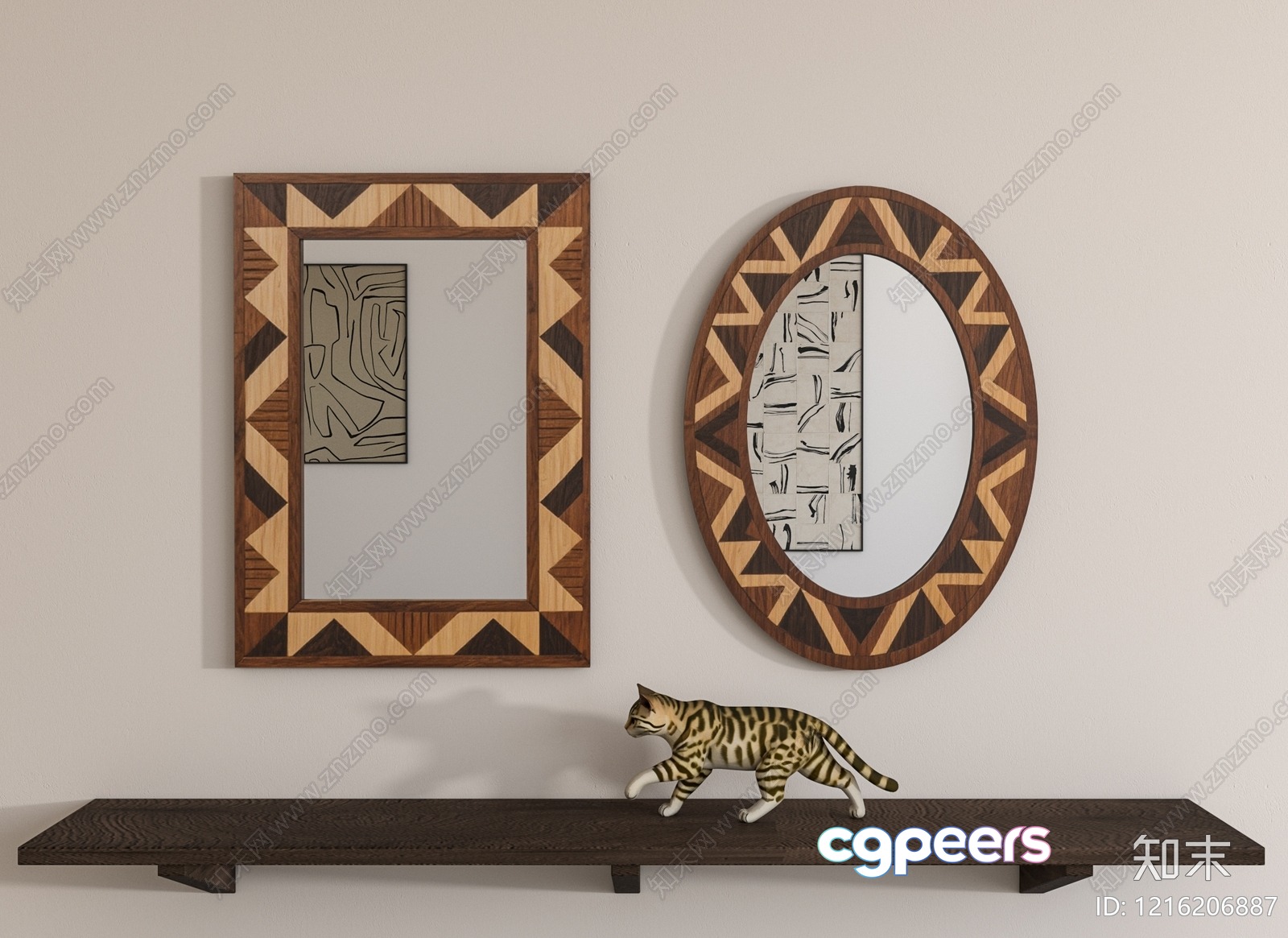 A Wooden Cat On A Shelf 3D Model - 15068 - VRAY Render