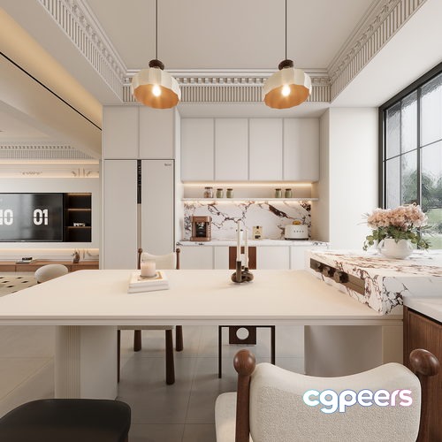 Modern Minimalist Kitchen 3D Model - 12221 - VRAY Render