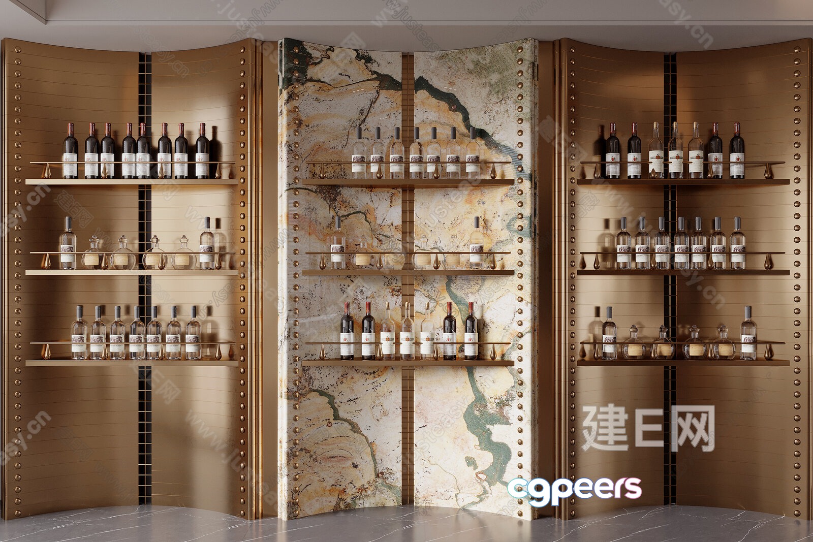 A Display Of Wine Bottles 3D Model - 12878 - CORONA Render A Display Of Wine Bottles 3D Model - 12878 - CORONA Render