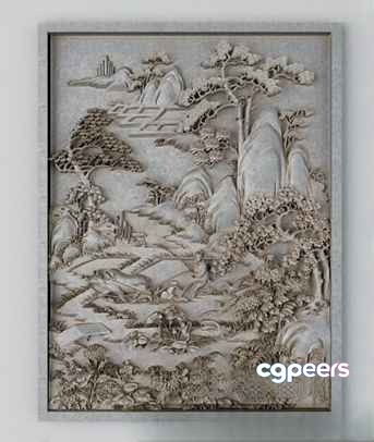 This Image Depicts A Serene Asian-Inspired Landscape Painting 3D Model - 19498 - VRAY Render