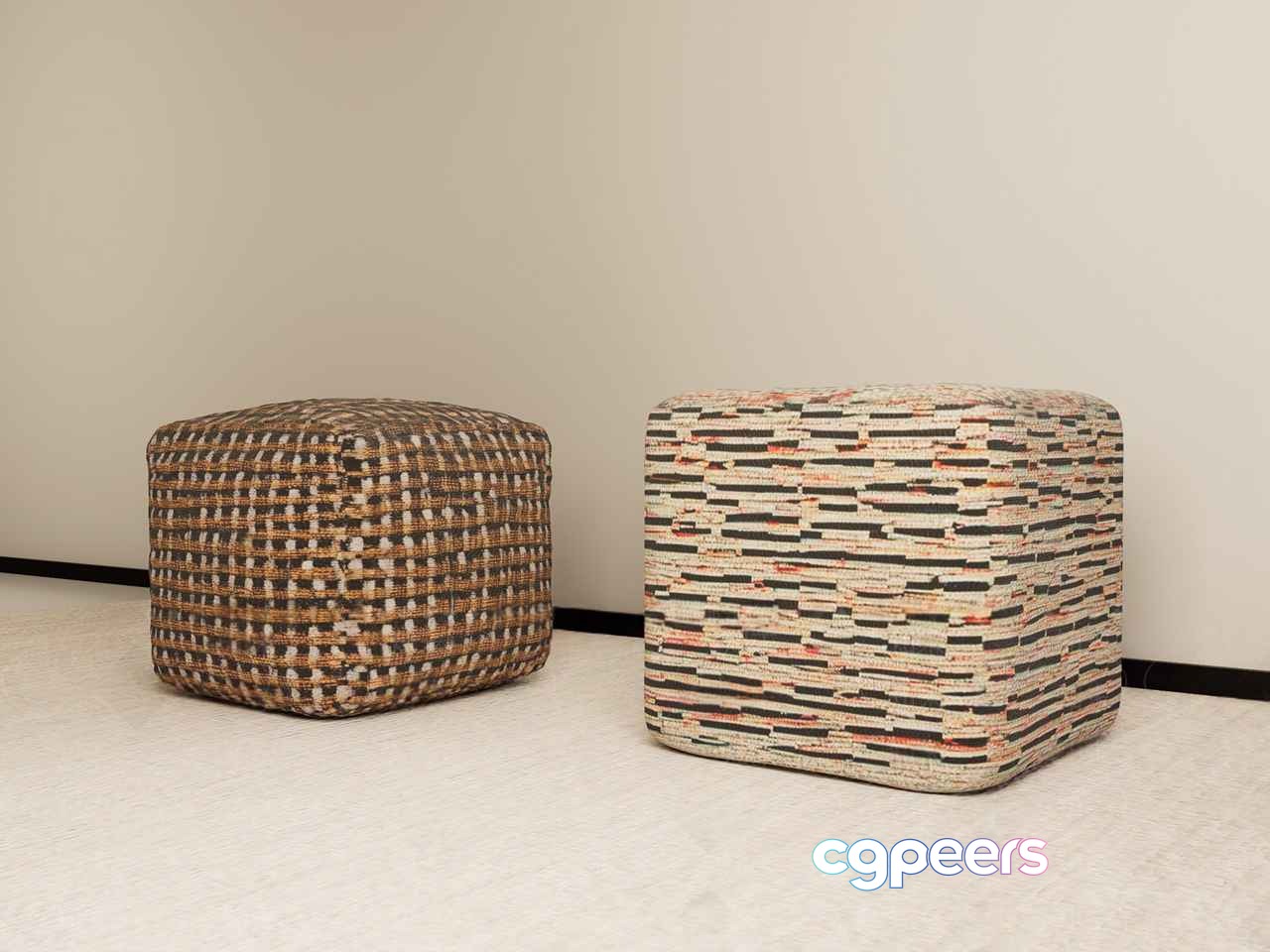 Two Patterned Poufs 3D Model - 4301 - VRAY Render