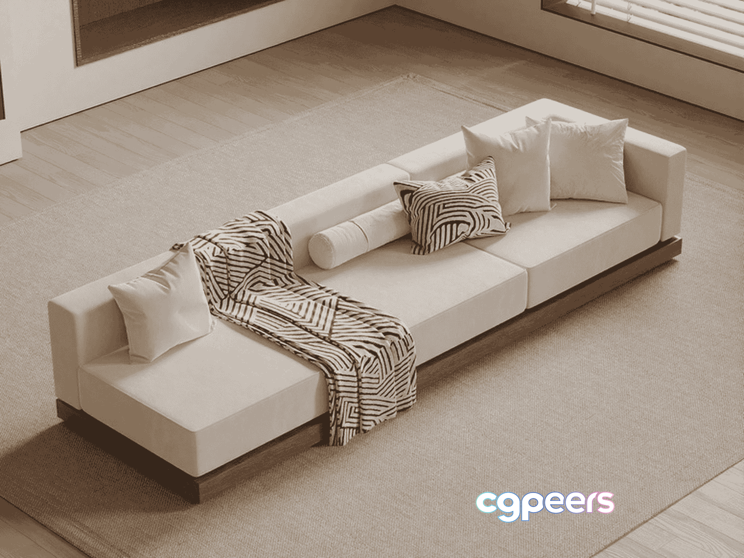 Modern White Sofa 3D Model - 16528 - VRAY Render