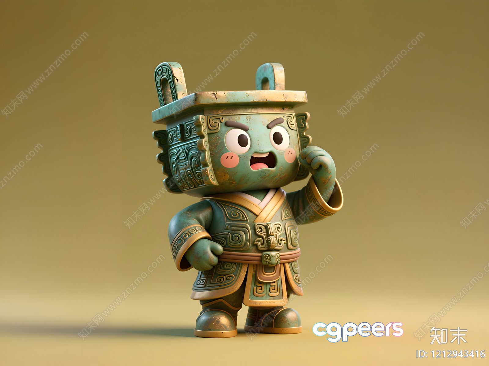 A Cartoon Character With A Green And Gold Color Scheme 3D Model - 14478 - VRAY Render A Cartoon Character With A Green And Gold Color Scheme 3D Model - 14478 - VRAY Render