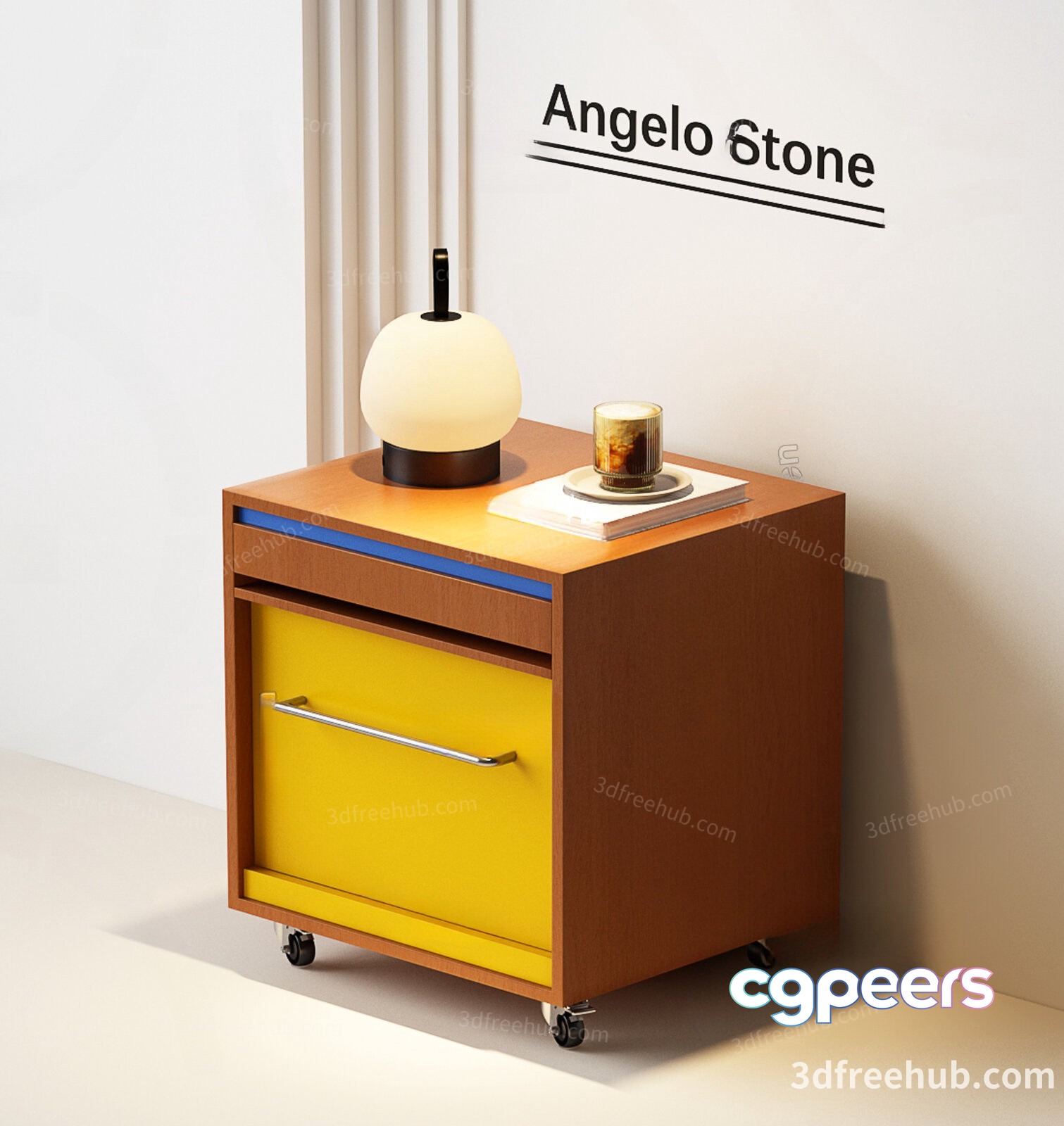 A Wooden Nightstand With A Yellow Drawer 3D Model - 19262 - VRAY Render A Wooden Nightstand With A Yellow Drawer 3D Model - 19262 - VRAY Render