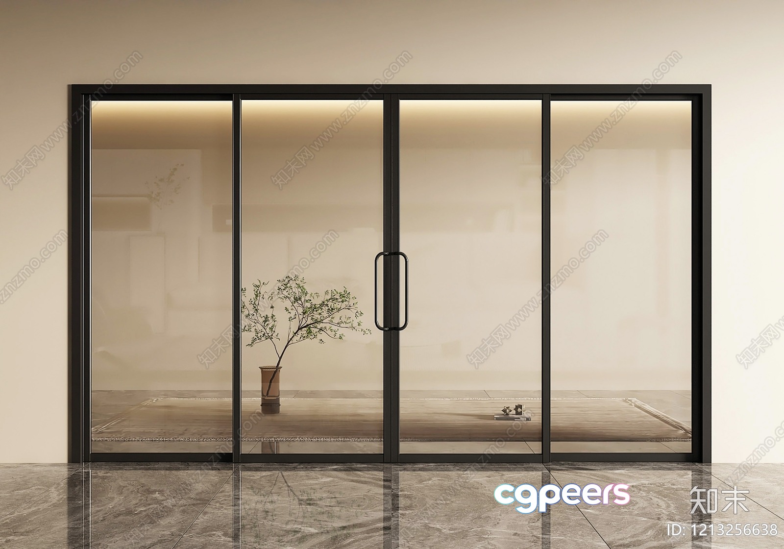 A Glass Door With A Plant Inside 3D Model - 11264 - VRAY Render