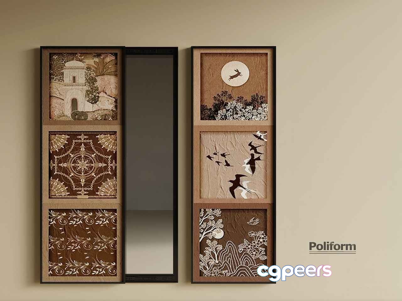 Two Wall Mirrors With Decorative Panels 3D Model - 10740 - VRAY Render