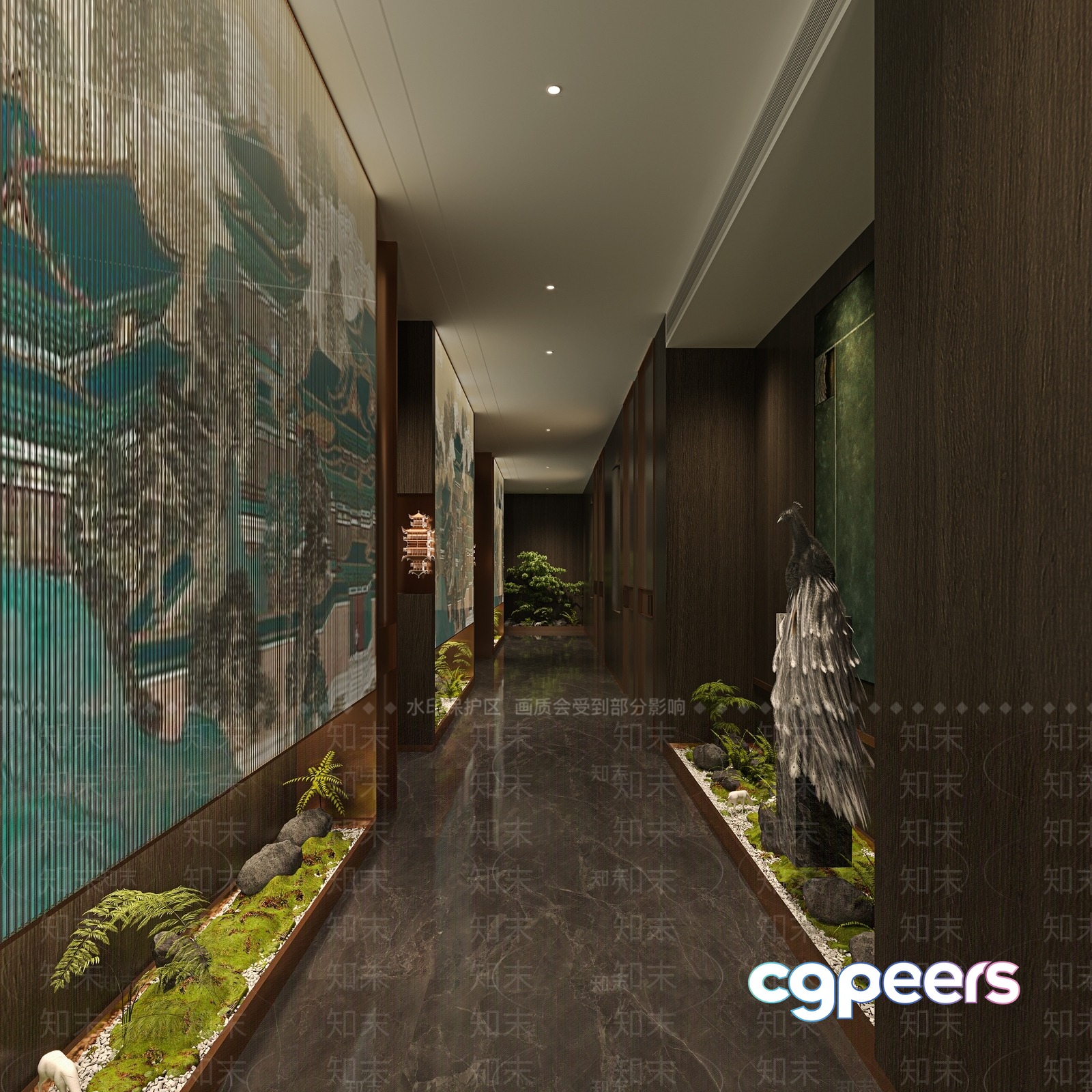 A Long Hallway With A Dark Color Scheme 3D Model - 5020 - CORONA Render A Long Hallway With A Dark Color Scheme 3D Model - 5020 - CORONA Render
