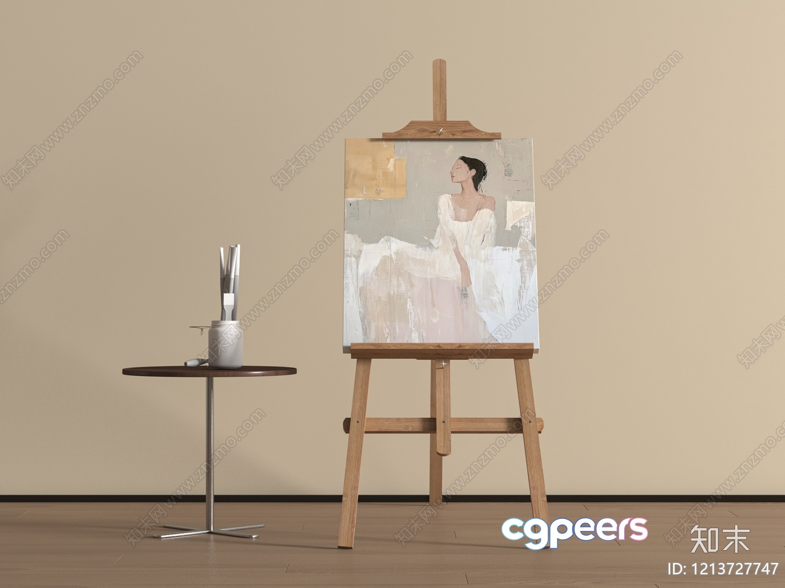 A Painting Of A Woman On An Easel 3D Model - 12060 - VRAY Render