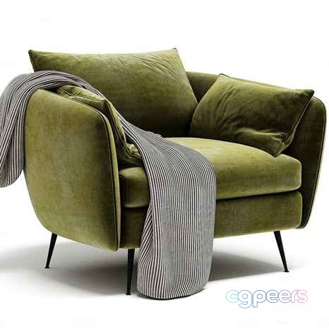 Green Velvet Chair 3D Model - 2068 - CORONA Render