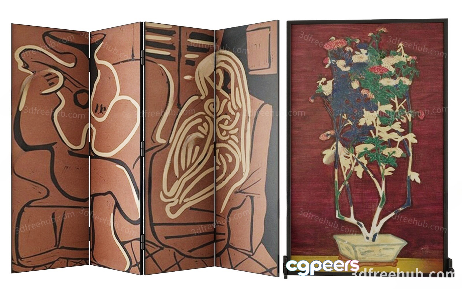 A Room Divider With Abstract Art On It 3D Model - 21867 - VRAY Render A Room Divider With Abstract Art On It 3D Model - 21867 - VRAY Render