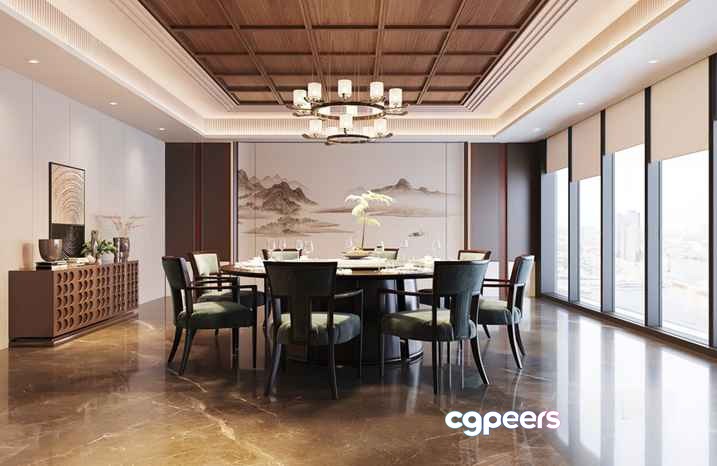 A Formal Dining Room 3D Model - 5679 - VRAY Render