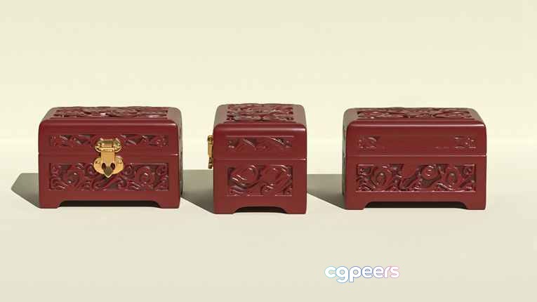 Three Red Chests With Gold Latches 3D Model - 11403 - VRAY Render Three Red Chests With Gold Latches 3D Model - 11403 - VRAY Render