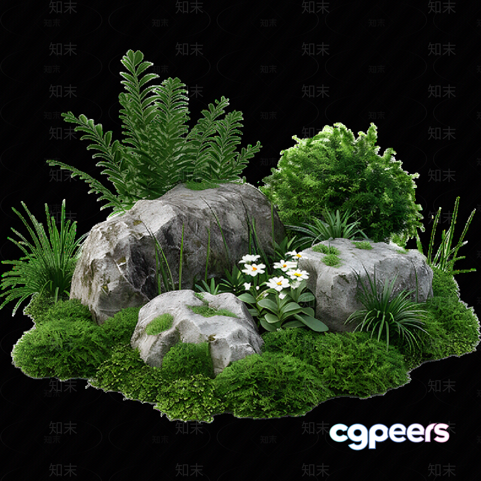A Small Rock Garden 3D Model - 11377 - VRAY Render A Small Rock Garden 3D Model - 11377 - VRAY Render