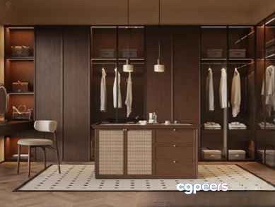 A Brown Wooden Closet 3D Model - 13459 - VRAY Render