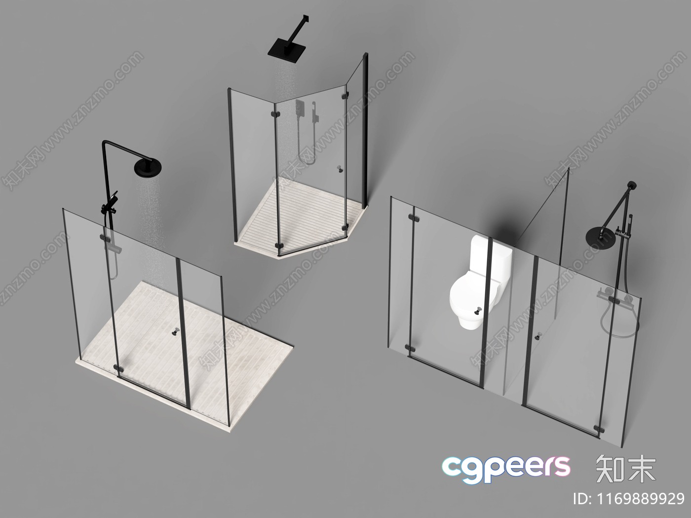 A Bathroom Shower With Glass Walls 3D Model - 5695 - VRAY Render