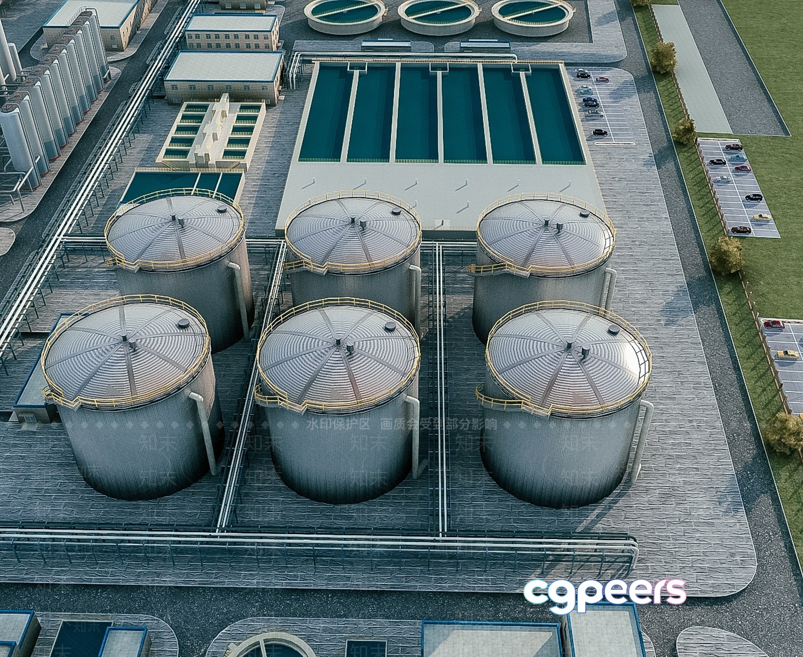 The Main Subject Is A Water Treatment Plant Characterized By Its Industrial Appearance 3D Model - 6513 - VRAY Render