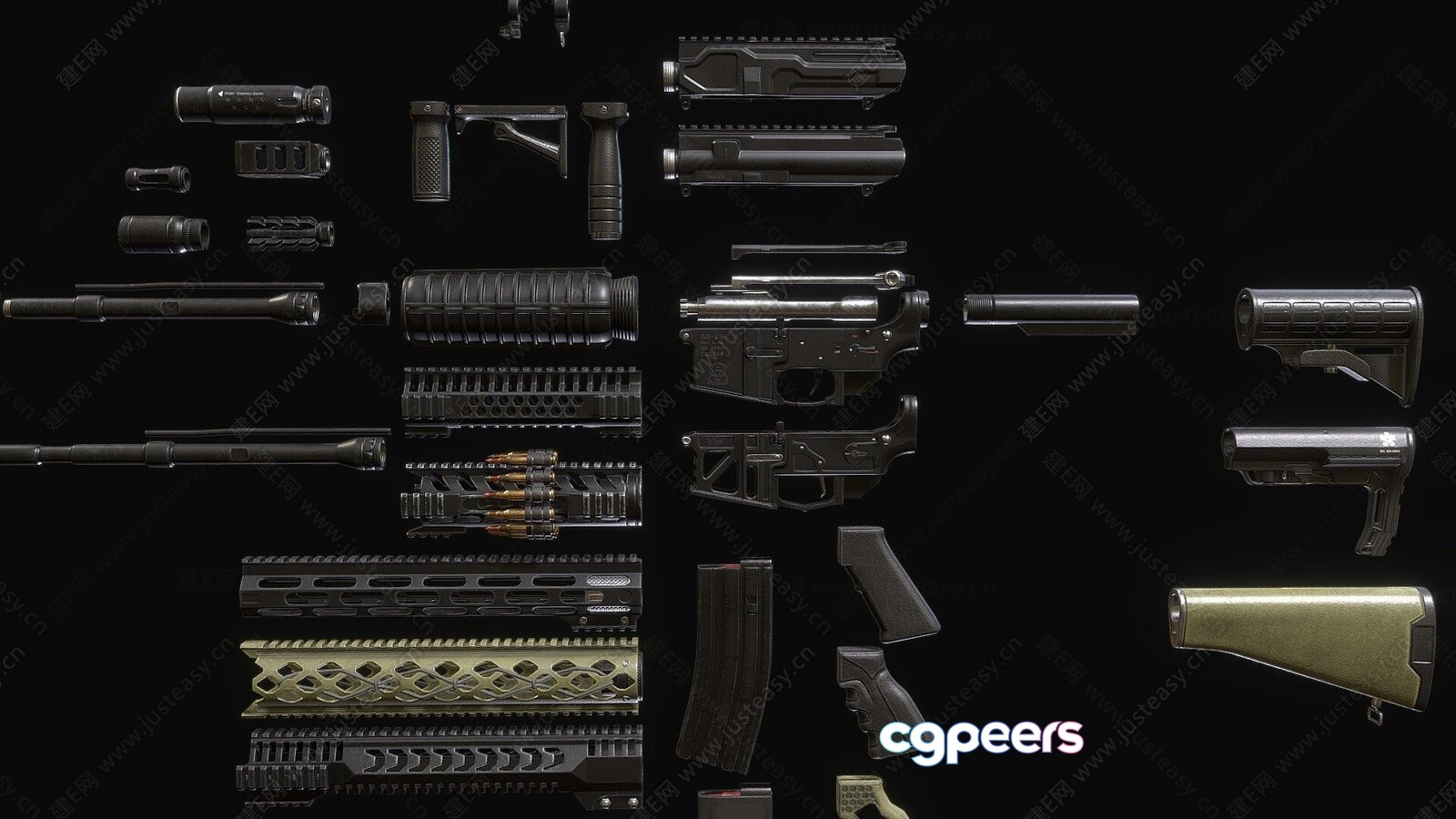Modern Black Guns 3D Model - 15724 - VRAY Render