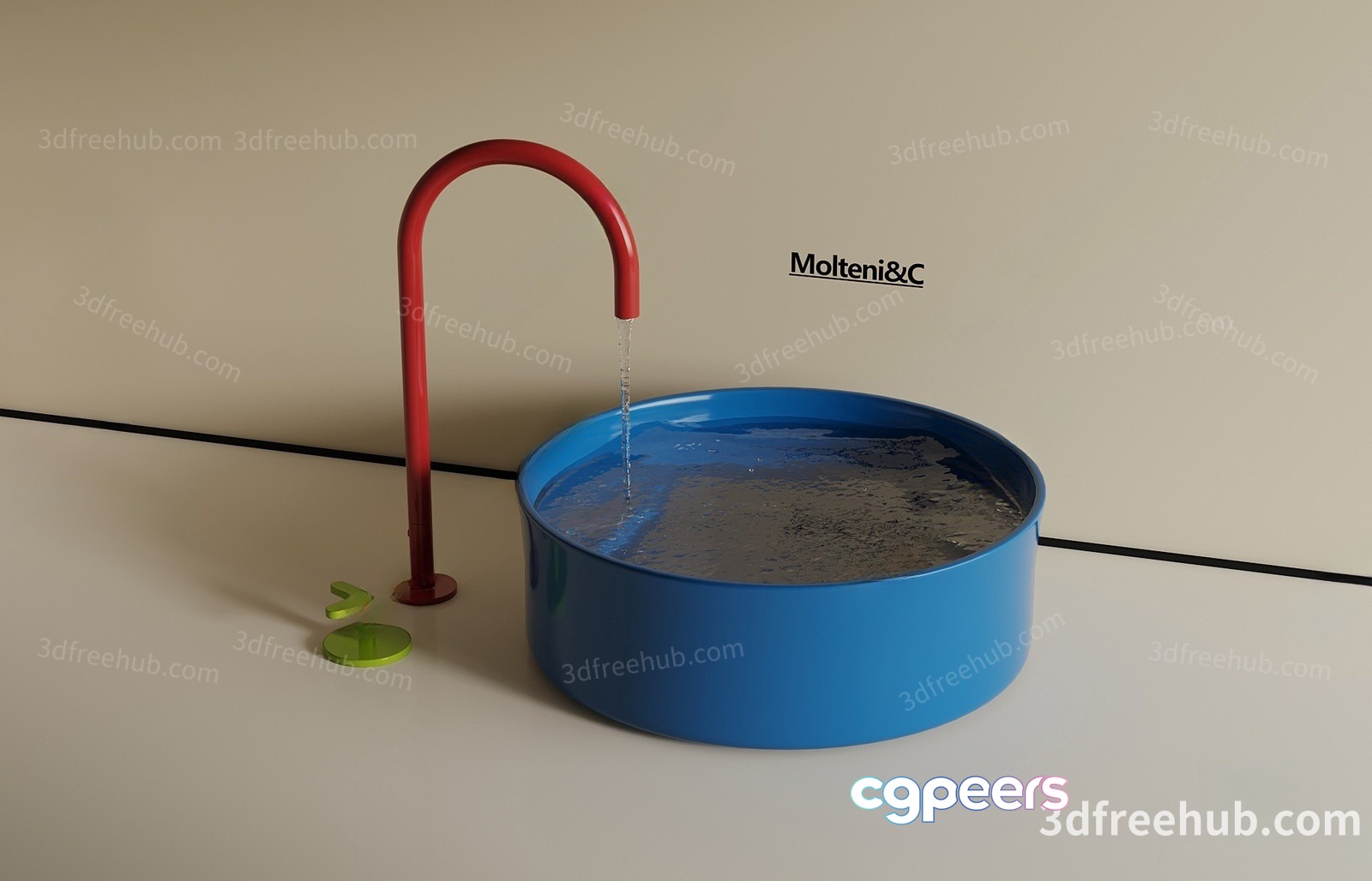 A 3D Rendering Of A Faucet And A Blue Basin 3D Model - 21281 - VRAY Render