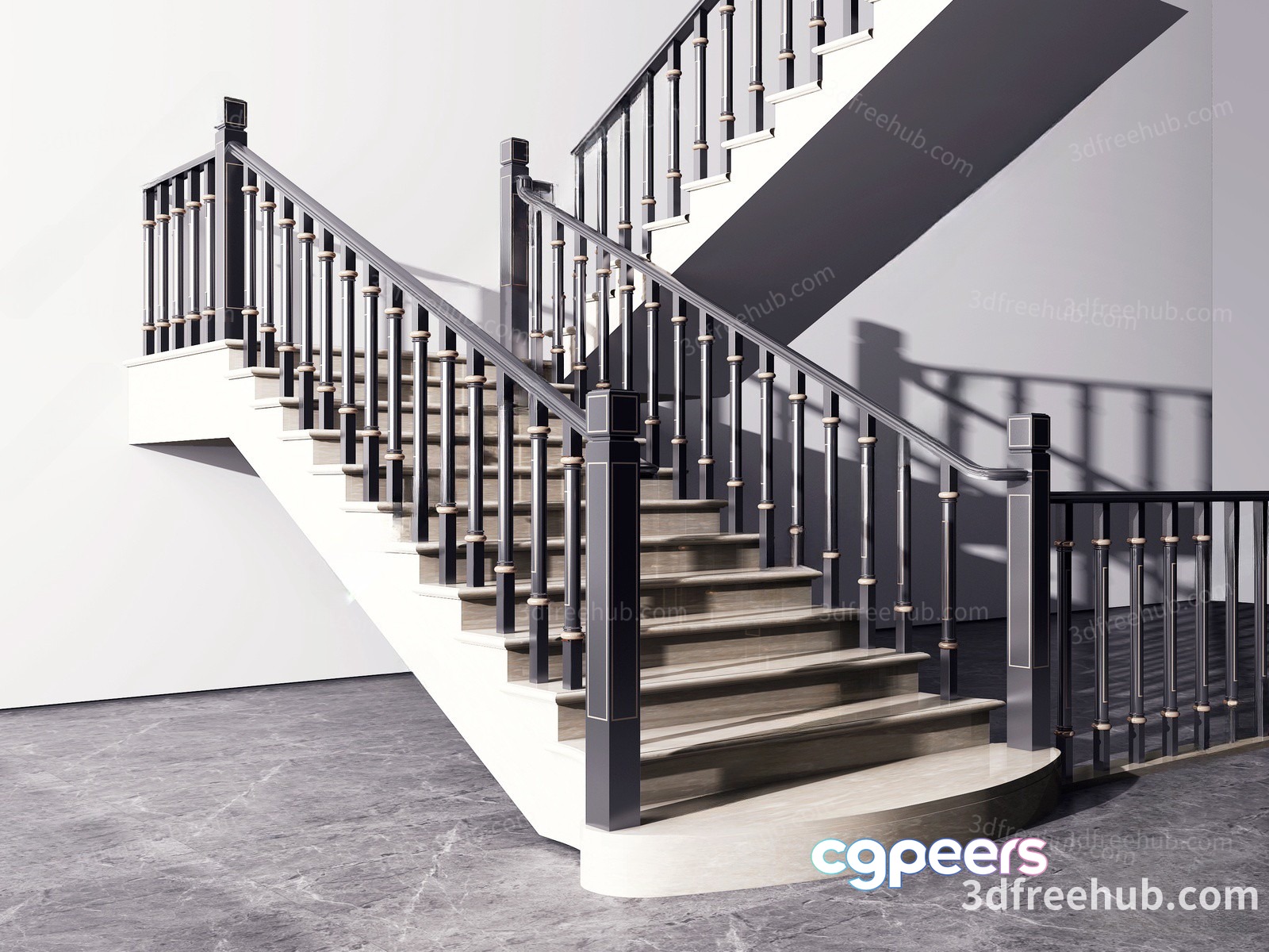 A Modern Staircase With A Black And White Railing 3D Model - 20568 - VRAY Render