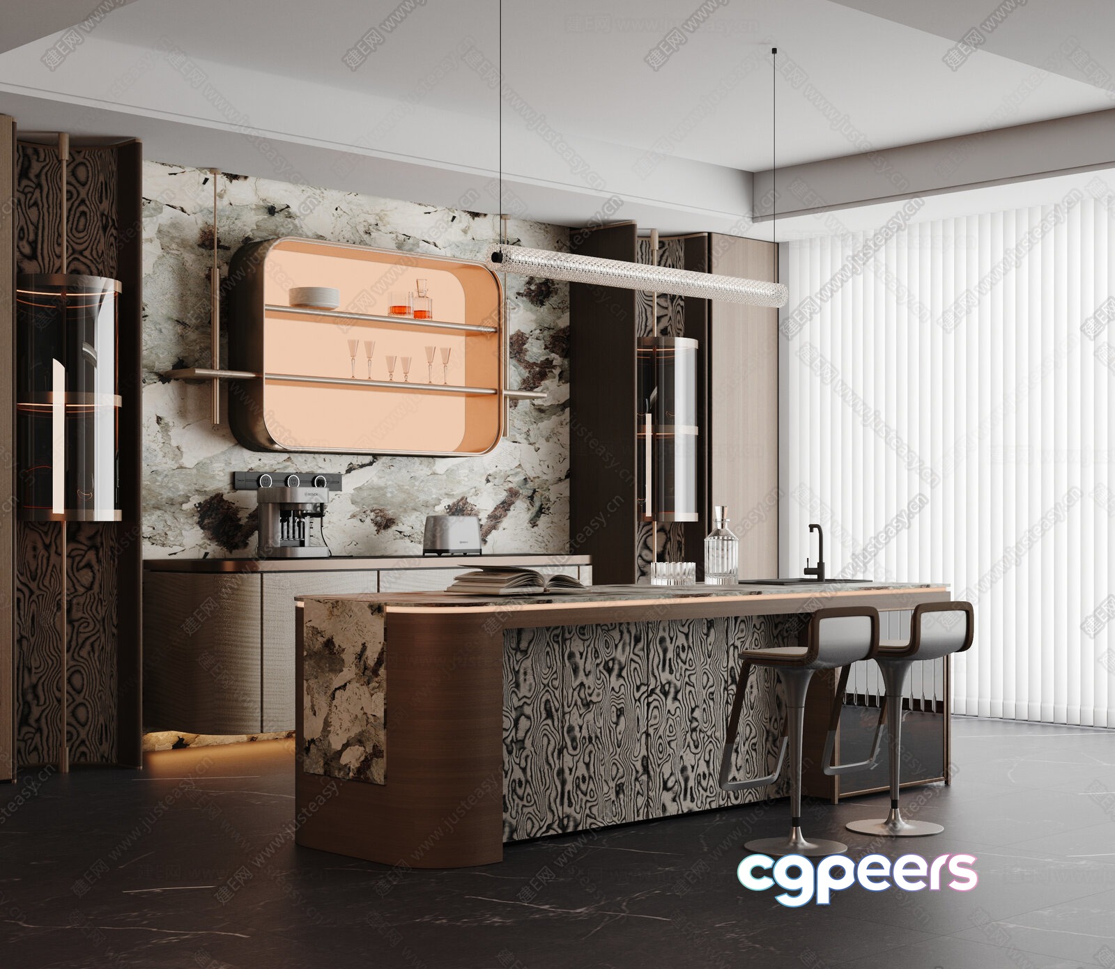 Modern Kitchen With Bar 3D Model - 10004 - VRAY Render