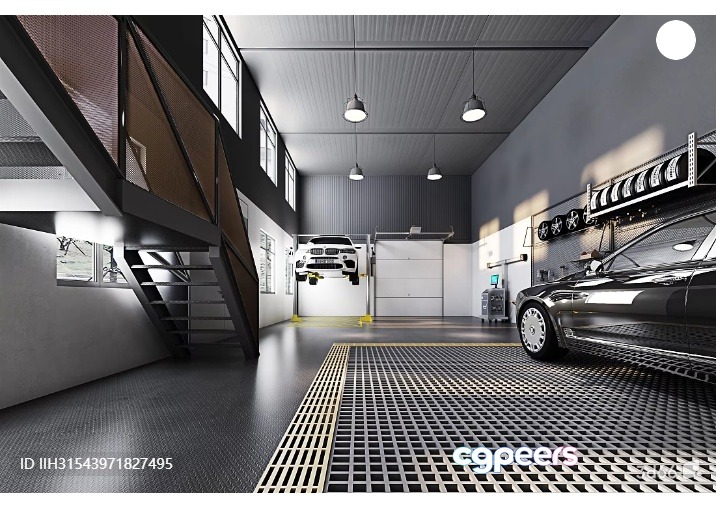 A Garage With A Car 3D Model - 697 - VRAY Render